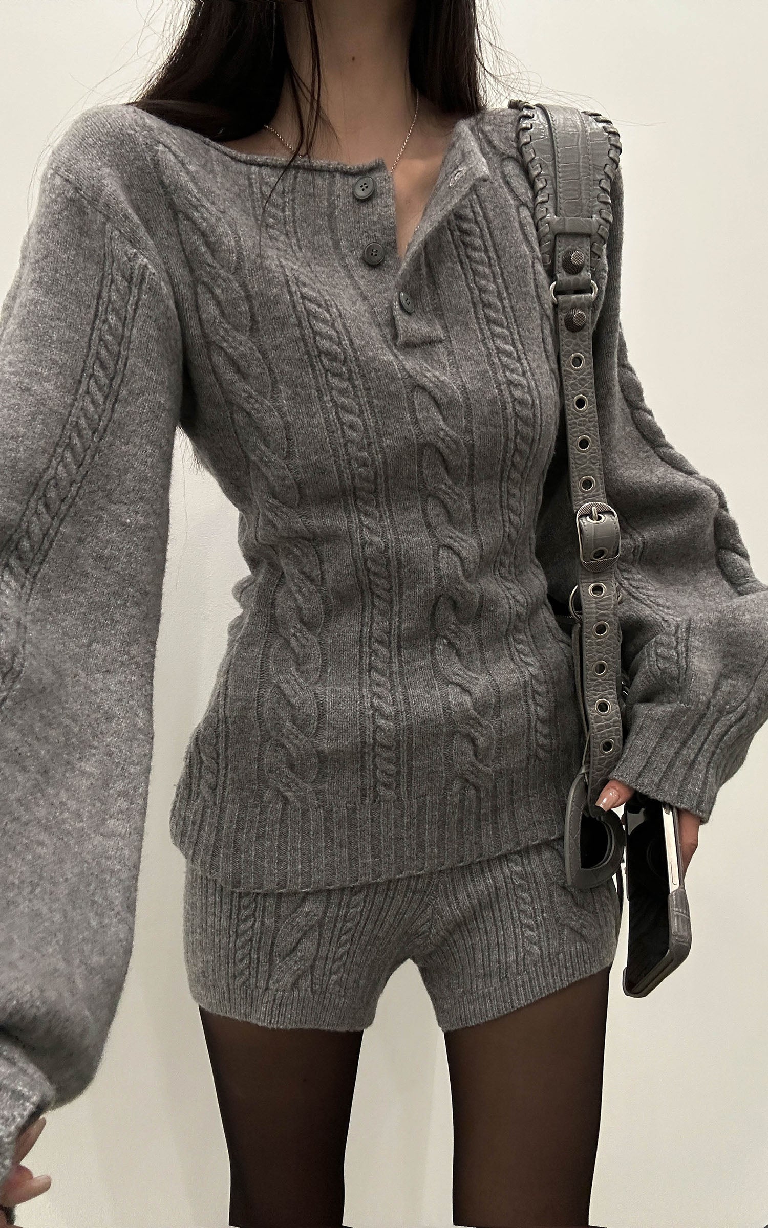 WARDEN EDGE Cable Knit Sweater &amp; Shorts Set with Matching Leg Warmers