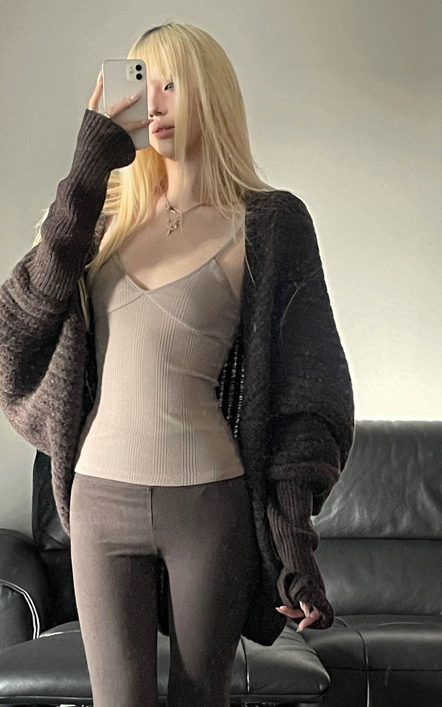 Rase le sol ダークブラウンウールドレープカーディガン