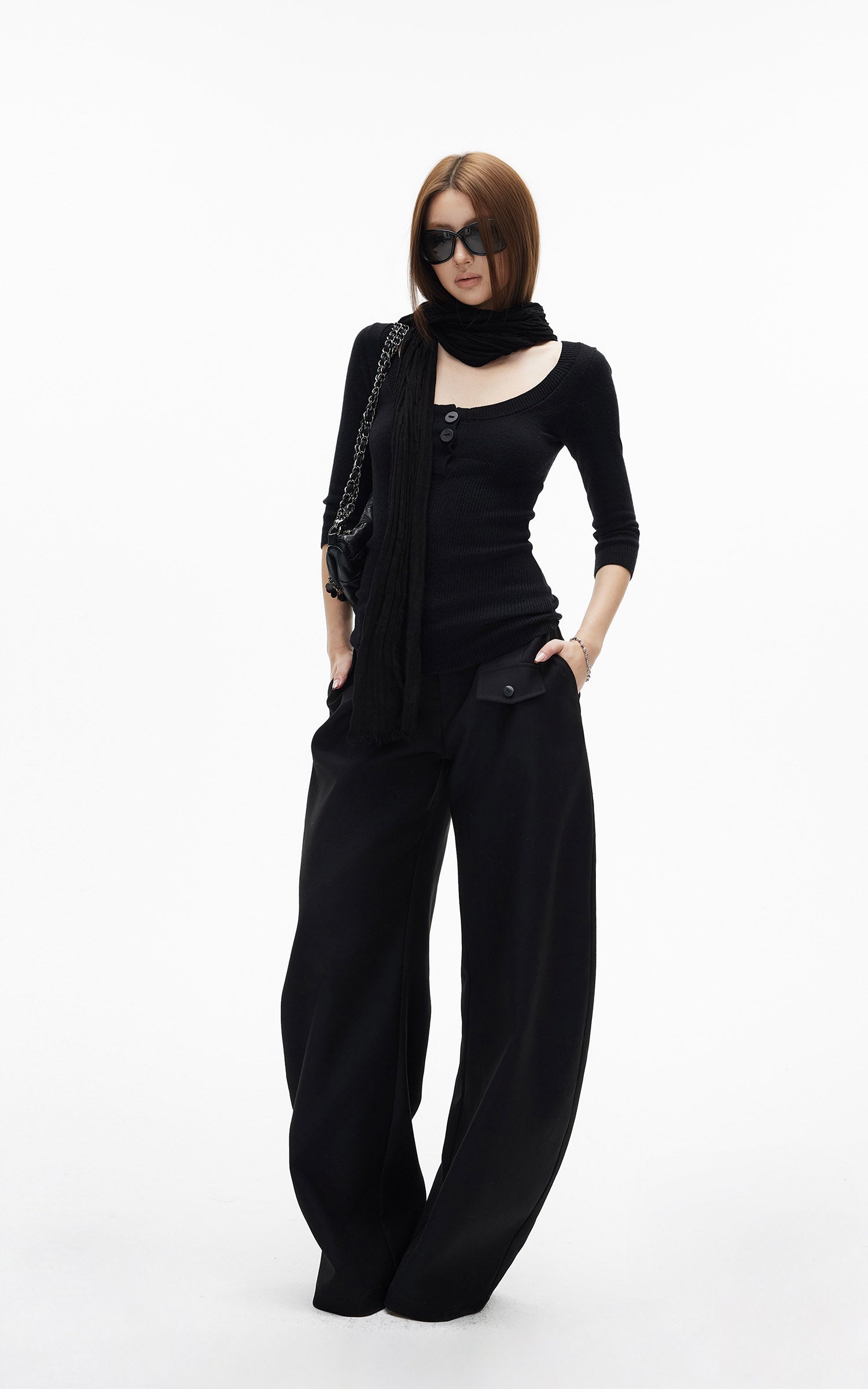 IAMXIAA ポケットフラップディテール付きストラクチャードワイドレッグテーラードパンツ