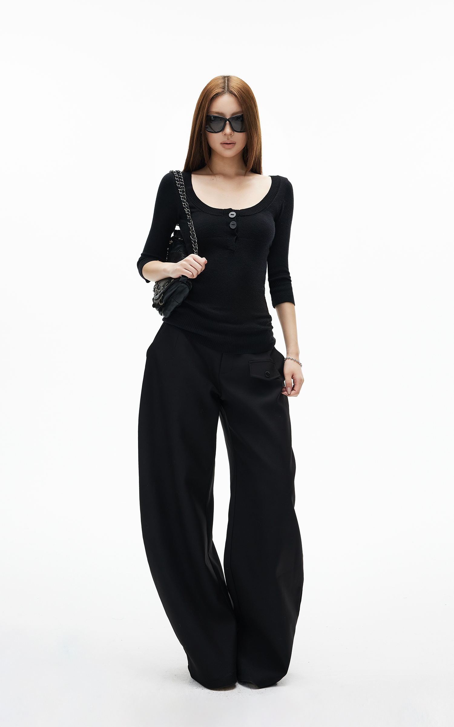 IAMXIAA ポケットフラップディテール付きストラクチャードワイドレッグテーラードパンツ