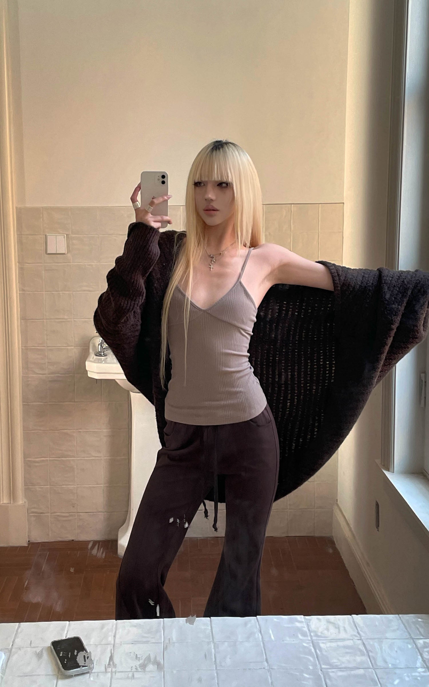 Rase le sol ダークブラウンウールドレープカーディガン