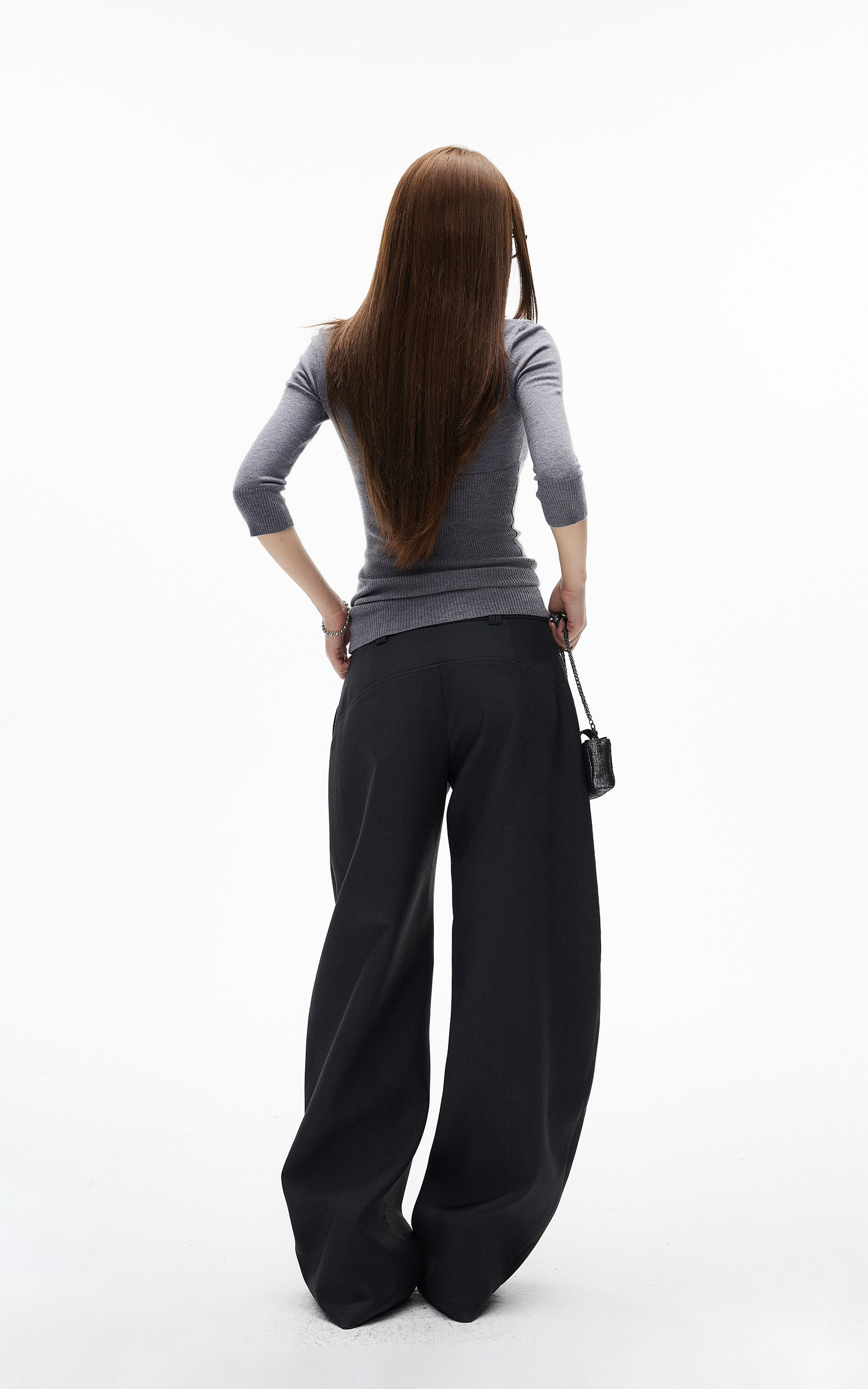 IAMXIAA Pantalon large structuré à jambes larges avec détail de rabat de poche