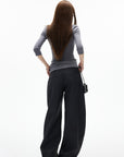 IAMXIAA Pantalon large structuré à jambes larges avec détail de rabat de poche
