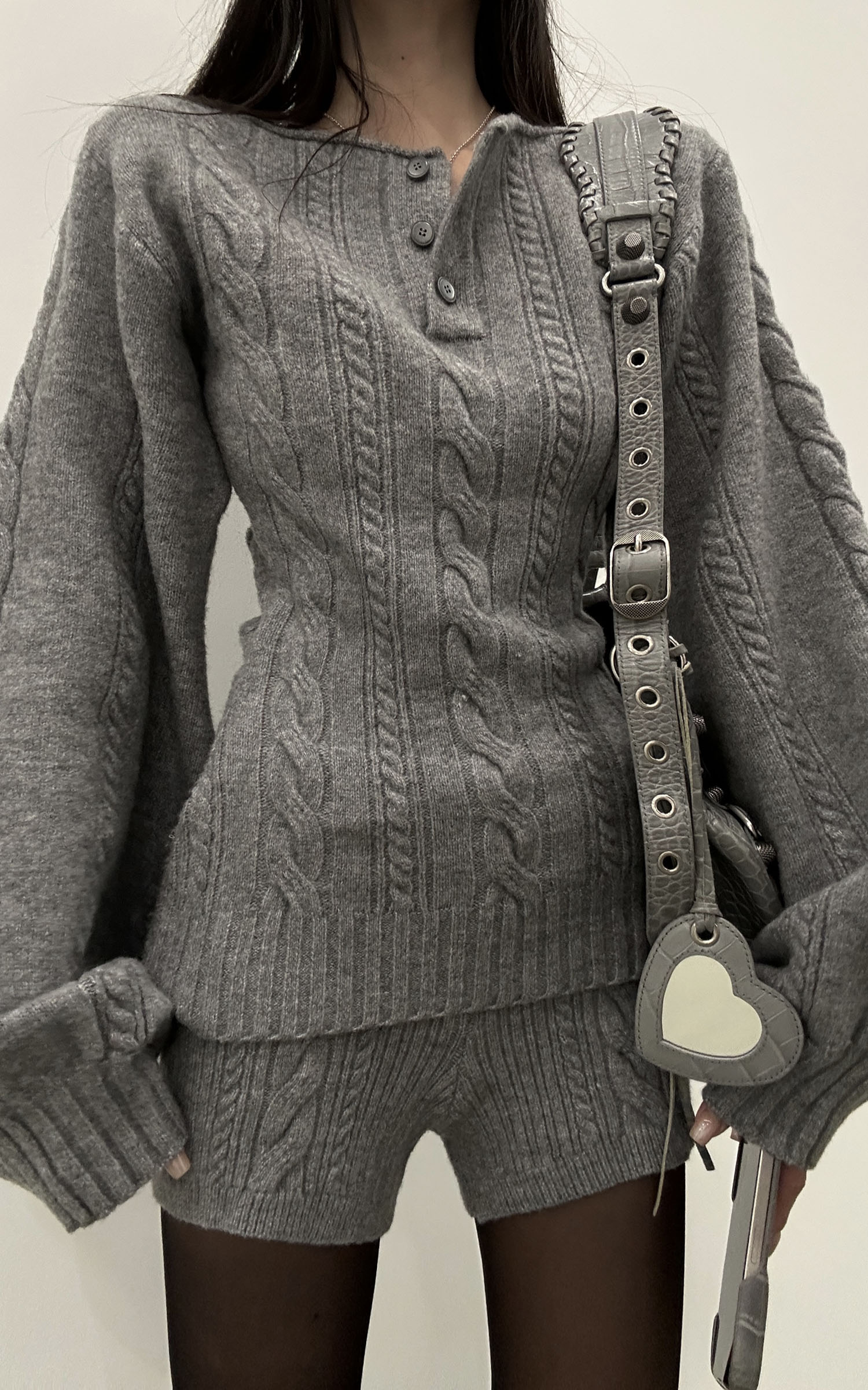 WARDEN EDGE Cable Knit Sweater &amp; Shorts Set with Matching Leg Warmers