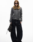 IAMXIAA Jean large en denim à surpiqûres contrastées avec doubles poches arrière