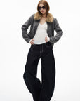 IAMXIAA Jean large en denim à surpiqûres contrastées avec doubles poches arrière