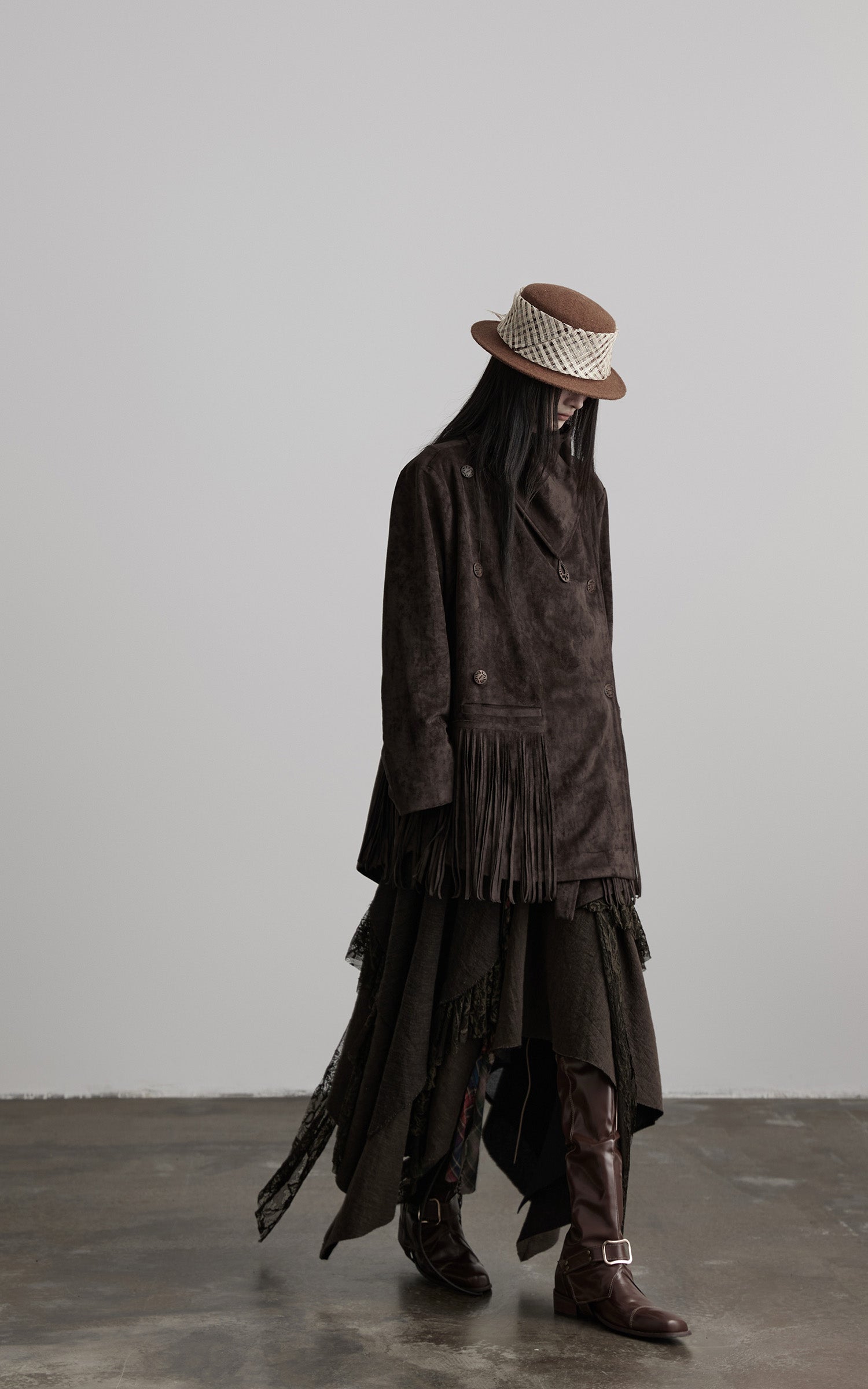 DOINDULGE Asymmetric Fringe-Trim Textured Jacket