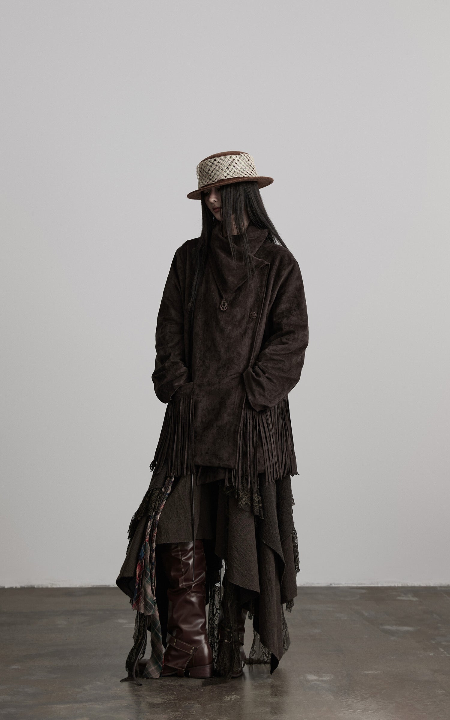 DOINDULGE Asymmetric Fringe-Trim Textured Jacket