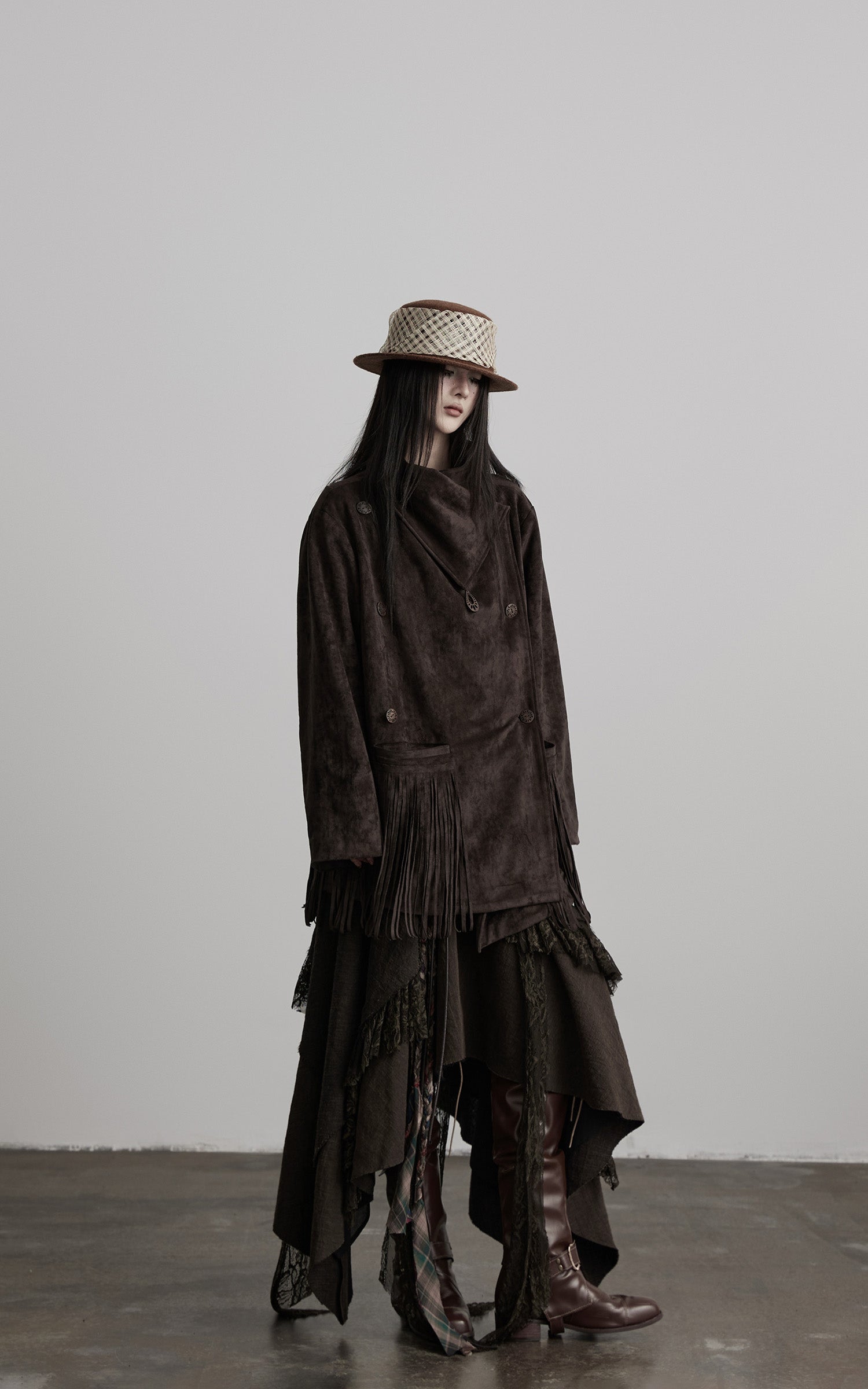 DOINDULGE Asymmetric Fringe-Trim Textured Jacket