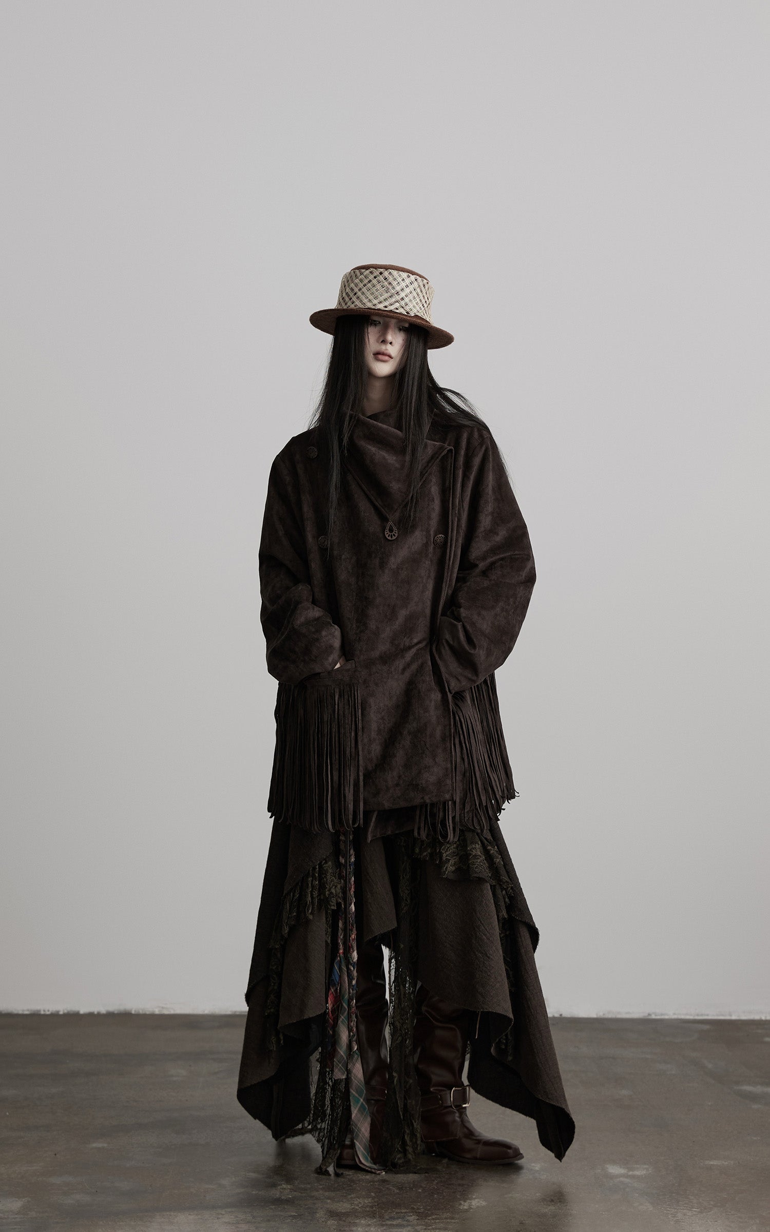 DOINDULGE Asymmetric Fringe-Trim Textured Jacket