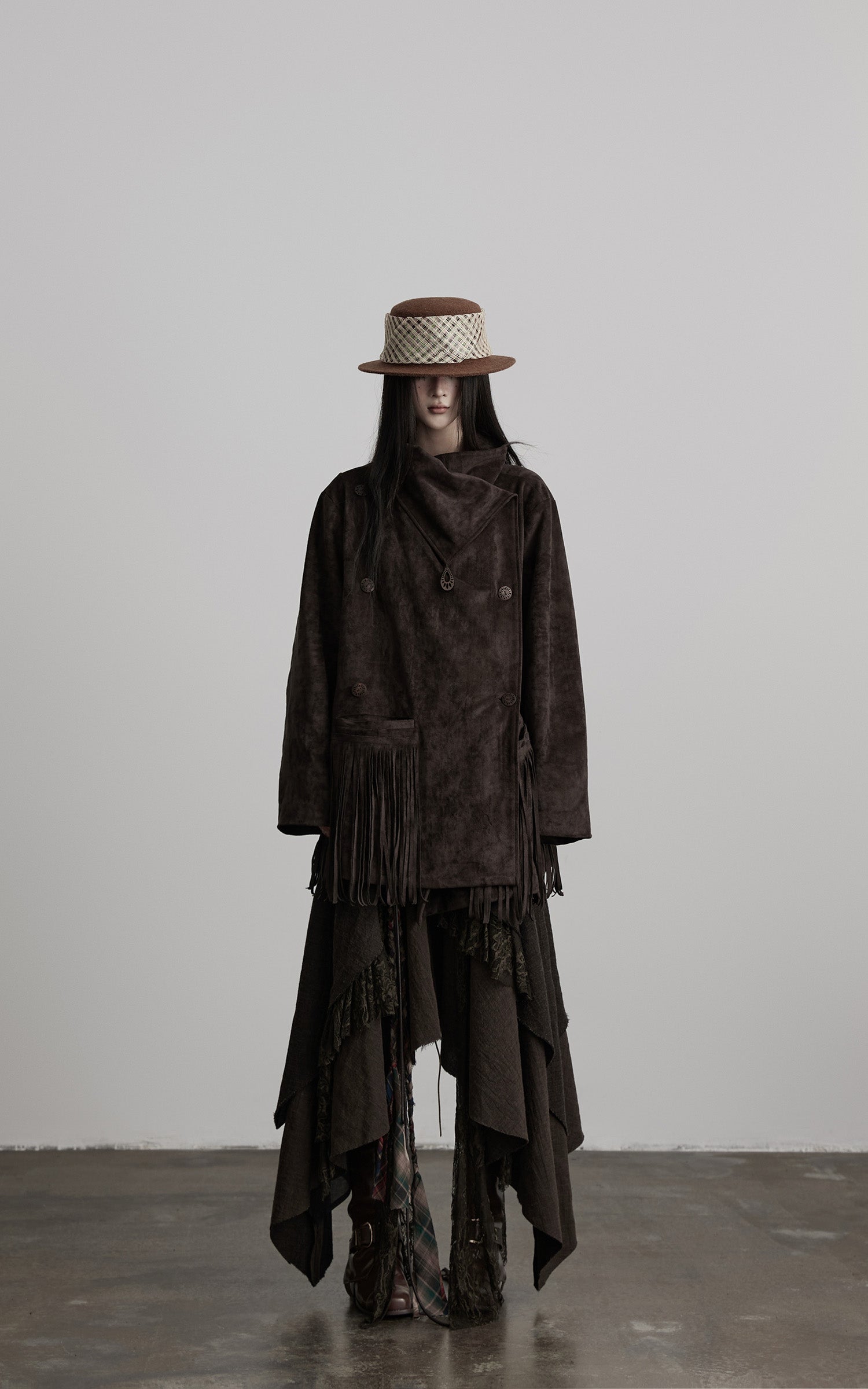 DOINDULGE Asymmetric Fringe-Trim Textured Jacket