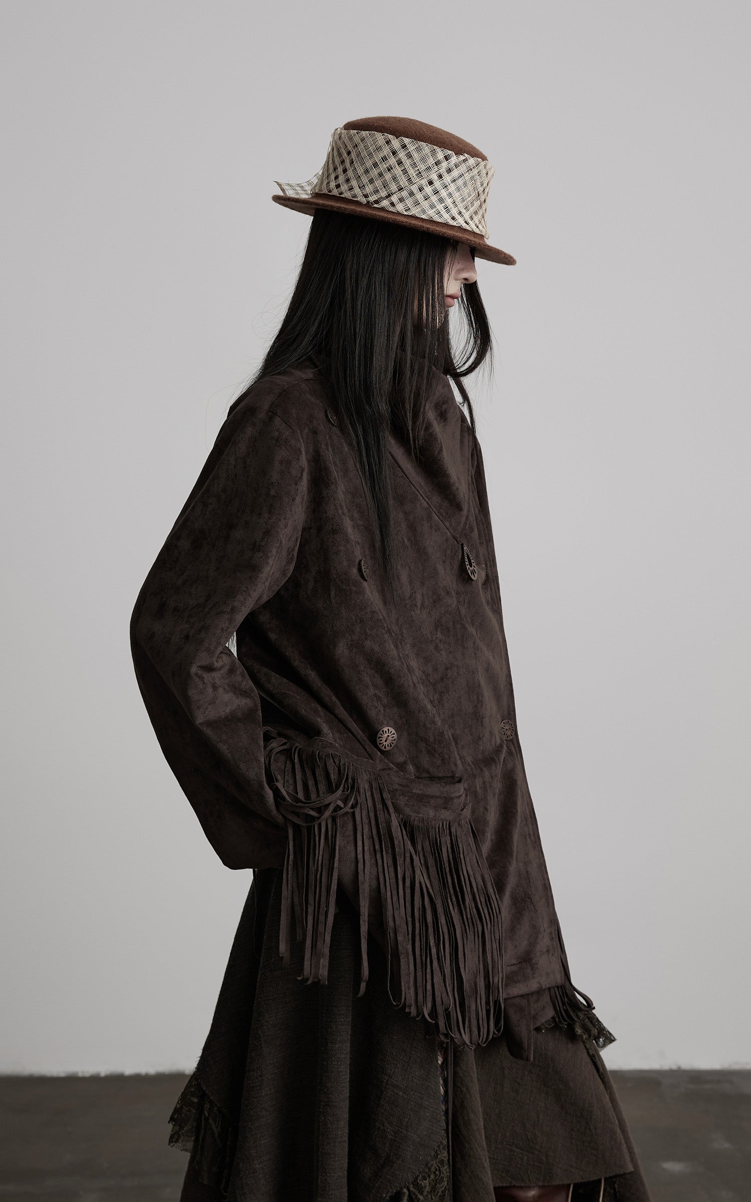 DOINDULGE Asymmetric Fringe-Trim Textured Jacket