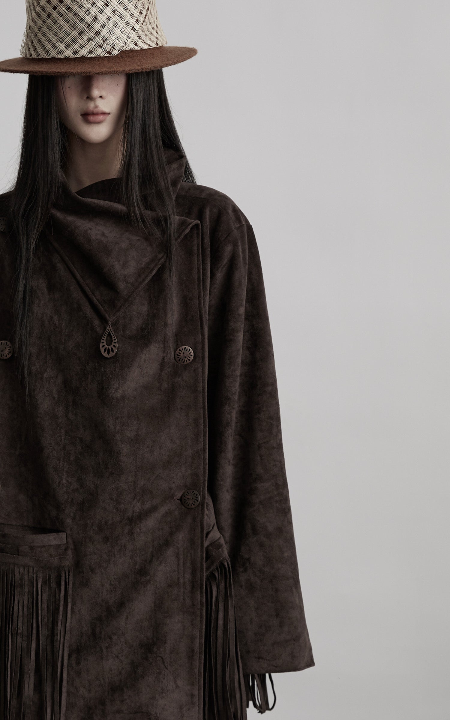 DOINDULGE Asymmetric Fringe-Trim Textured Jacket