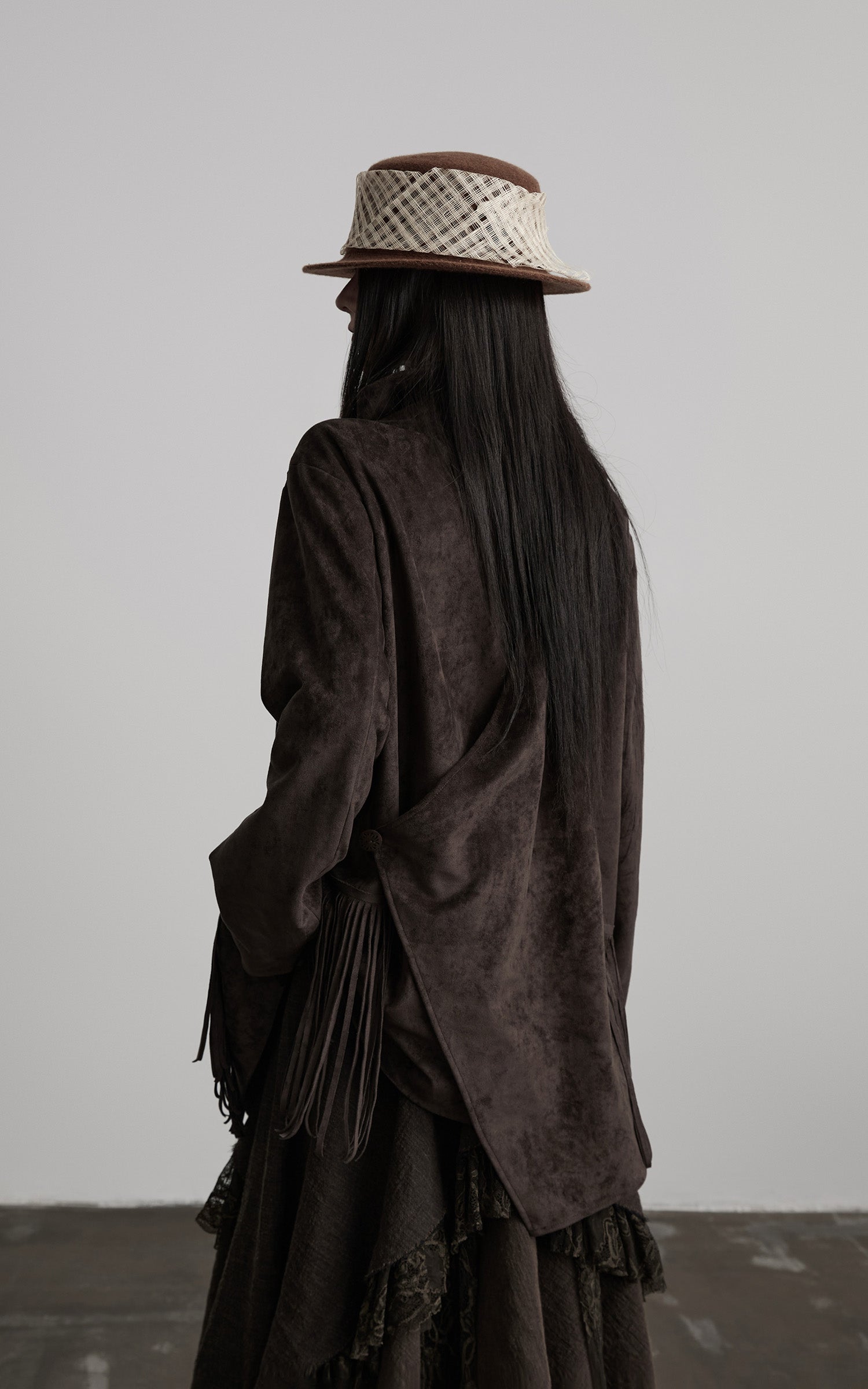 DOINDULGE Asymmetric Fringe-Trim Textured Jacket