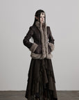 DOINDULGE Faux Fur-Trim Textured Jacket with Cross-Lace Details