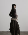 DOINDULGE Faux Fur-Trim Textured Jacket with Cross-Lace Details