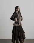 DOINDULGE Faux Fur-Trim Textured Jacket with Cross-Lace Details