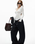 IAMXIAA Jean large en denim à surpiqûres contrastées avec doubles poches arrière