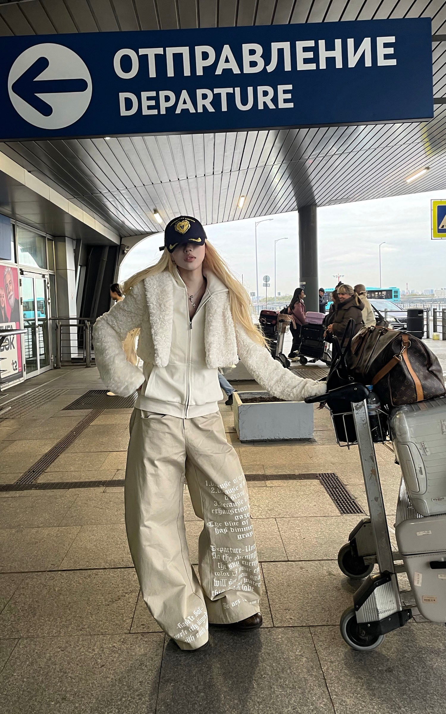 Rase le sol プリントワイドレッグトラウザー ベージュパネル カジュアルスタイル