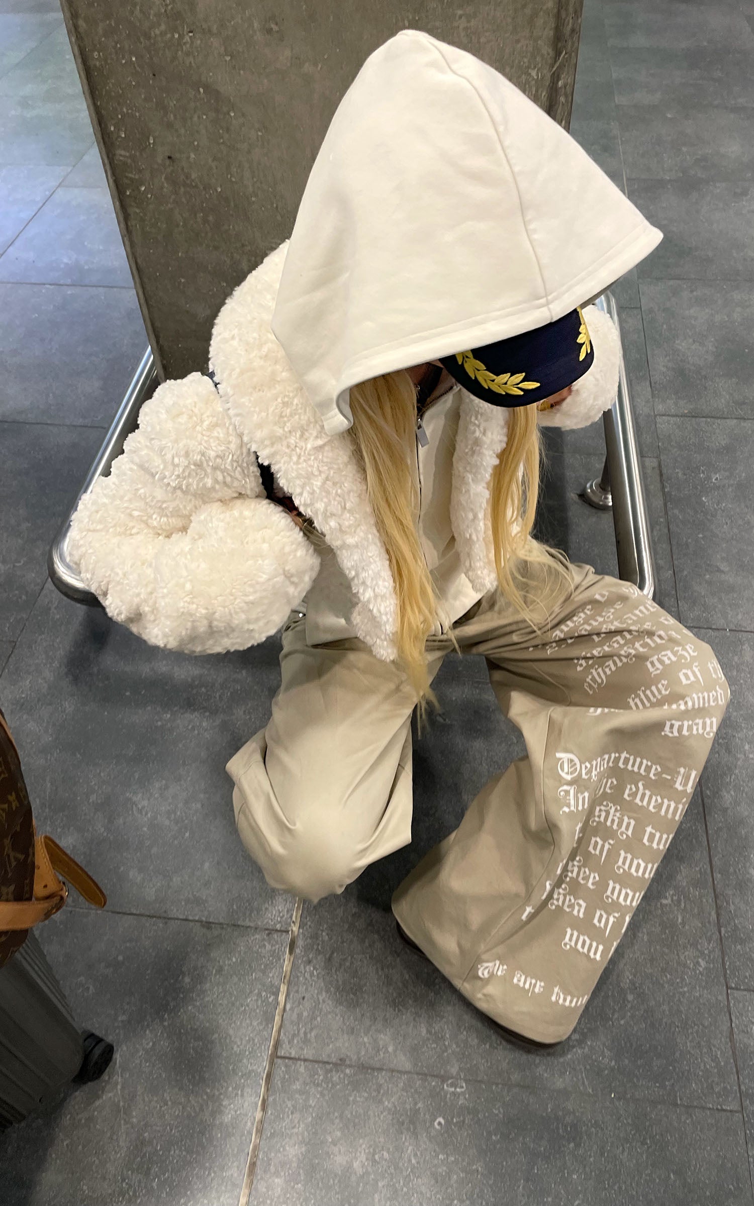 Rase le sol プリントワイドレッグトラウザー ベージュパネル カジュアルスタイル