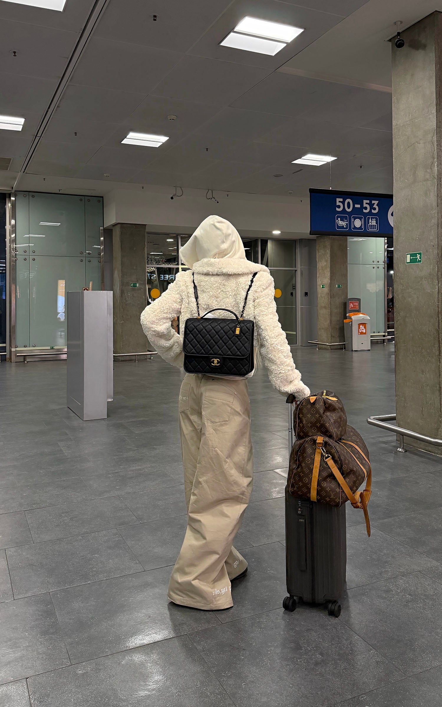 Rase le sol プリントワイドレッグトラウザー ベージュパネル カジュアルスタイル