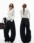 IAMXIAA Jean large en denim à surpiqûres contrastées avec doubles poches arrière