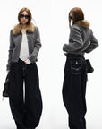 IAMXIAA Jean large en denim à surpiqûres contrastées avec doubles poches arrière