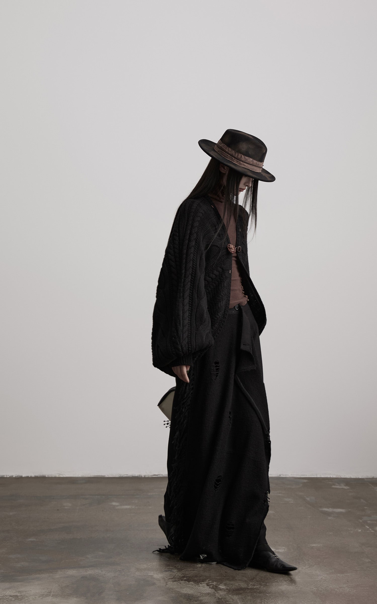 DOINDULGE Sculptural Cable-Knit Cardigan with Oversized Sleeves