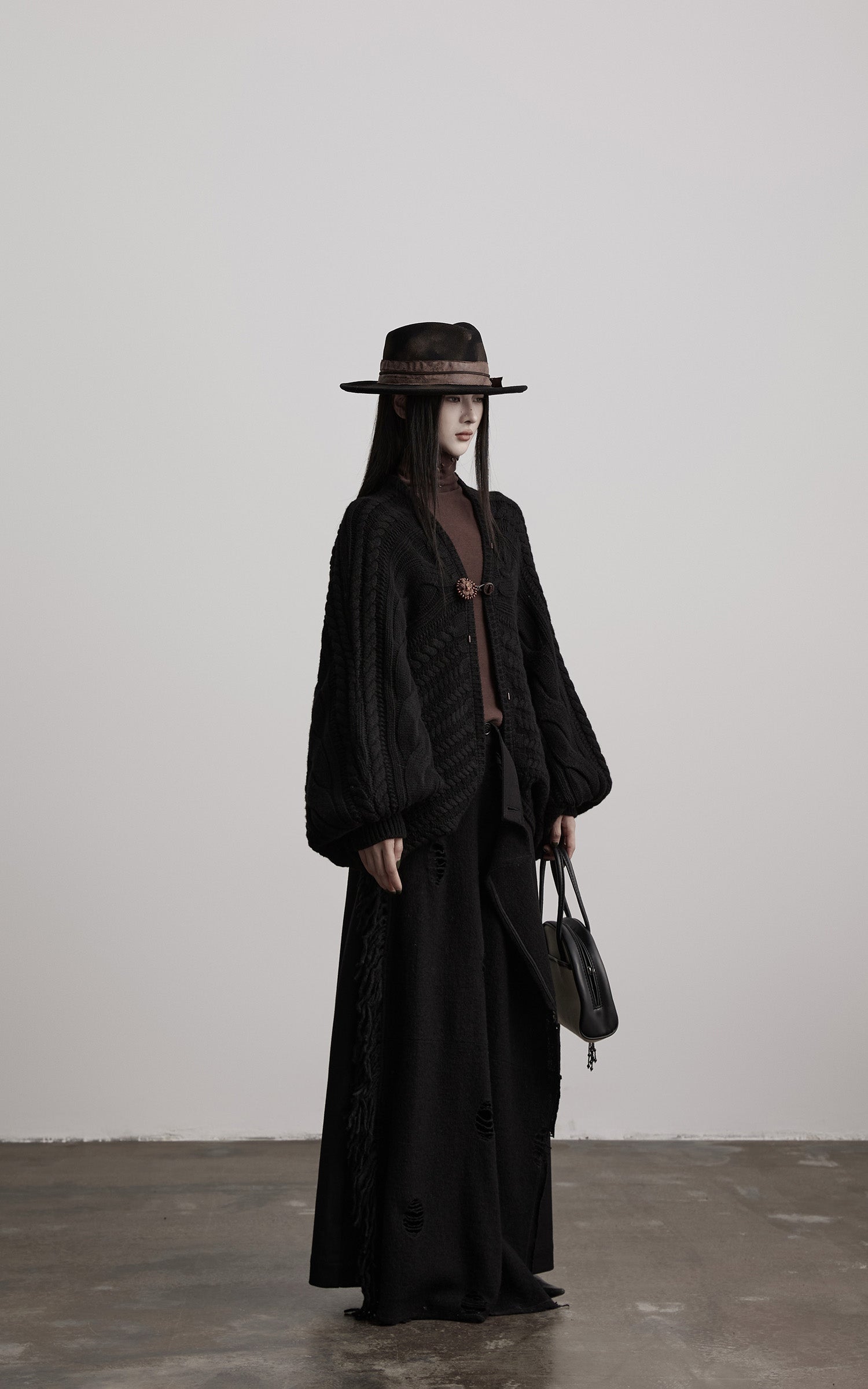 DOINDULGE Sculptural Cable-Knit Cardigan with Oversized Sleeves