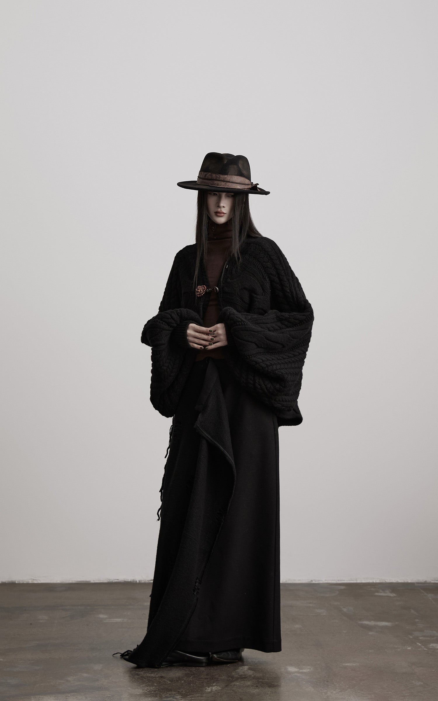 DOINDULGE Sculptural Cable-Knit Cardigan with Oversized Sleeves