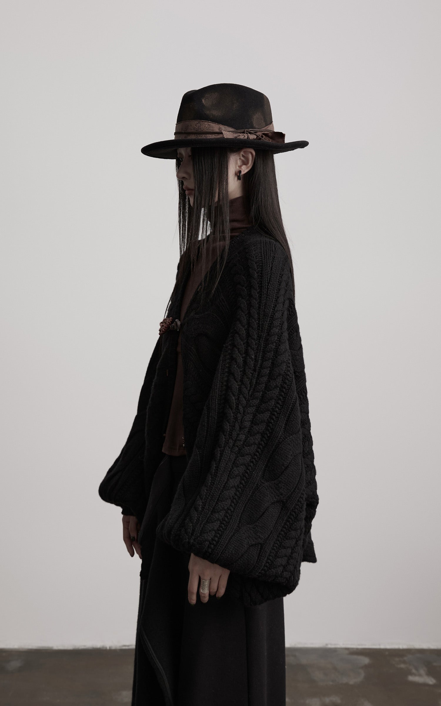 DOINDULGE Sculptural Cable-Knit Cardigan with Oversized Sleeves