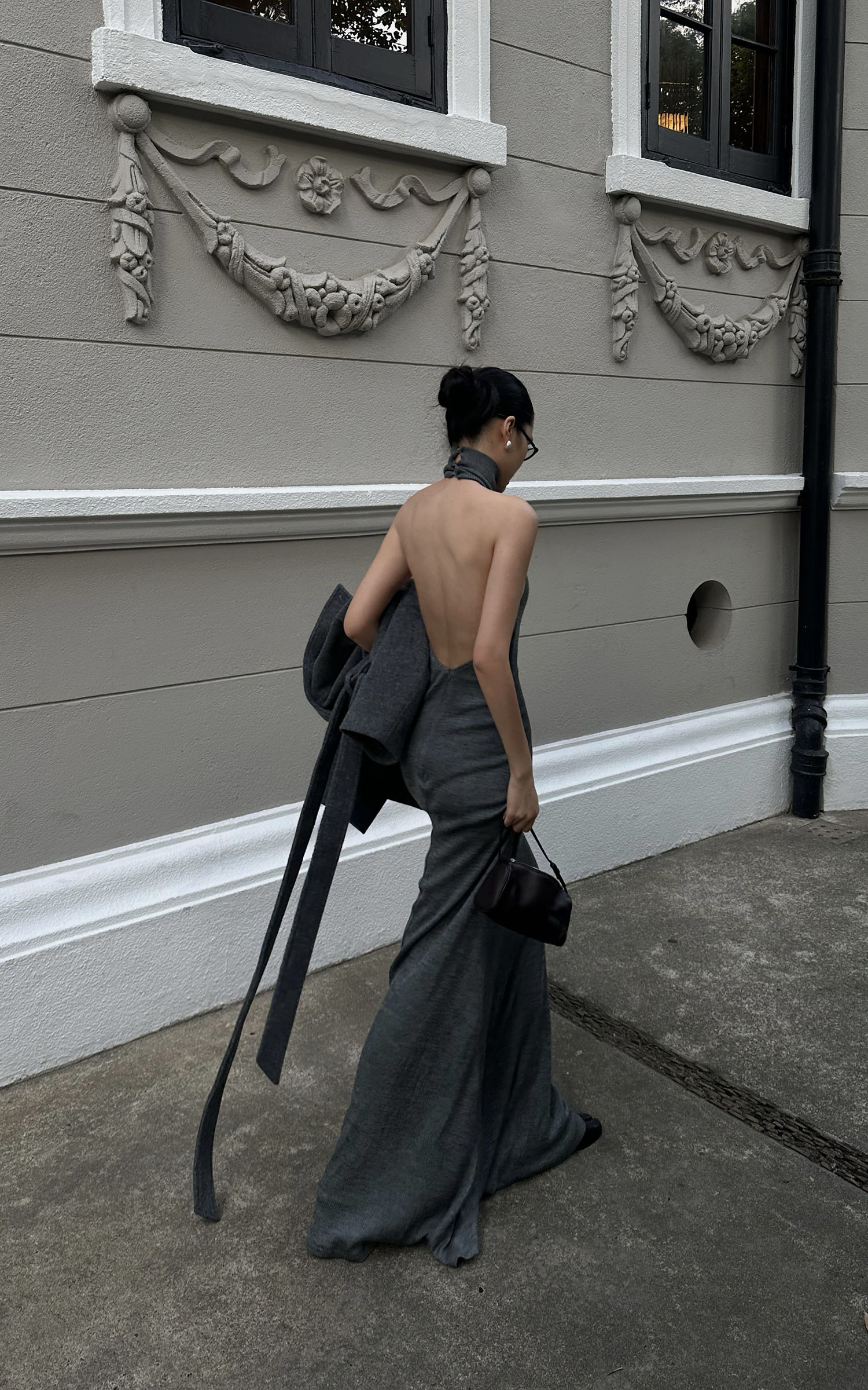 ROVENTE Halter Backless Rib-Knit Maxi Dress