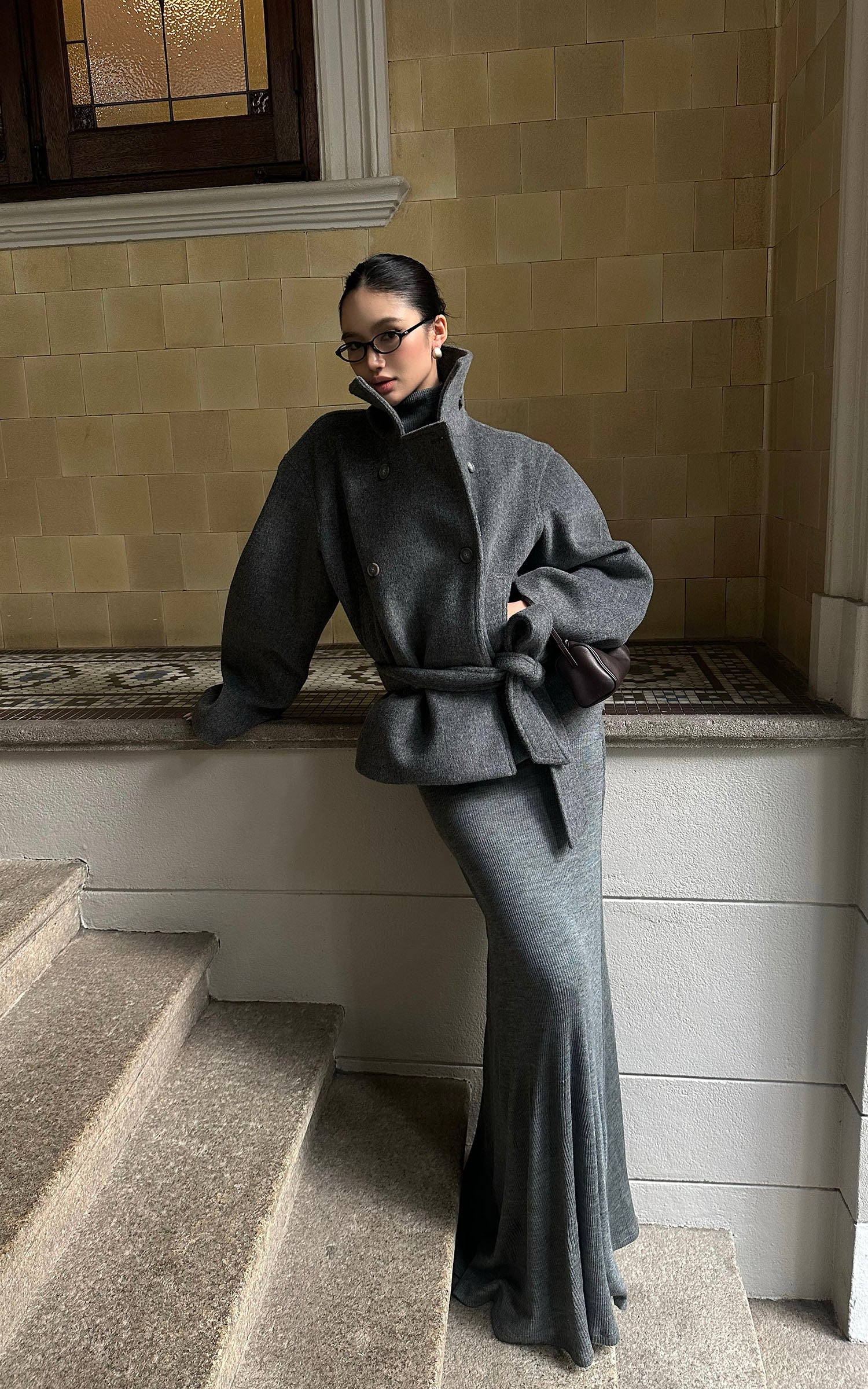 ROVENTE Halter Backless Rib-Knit Maxi Dress