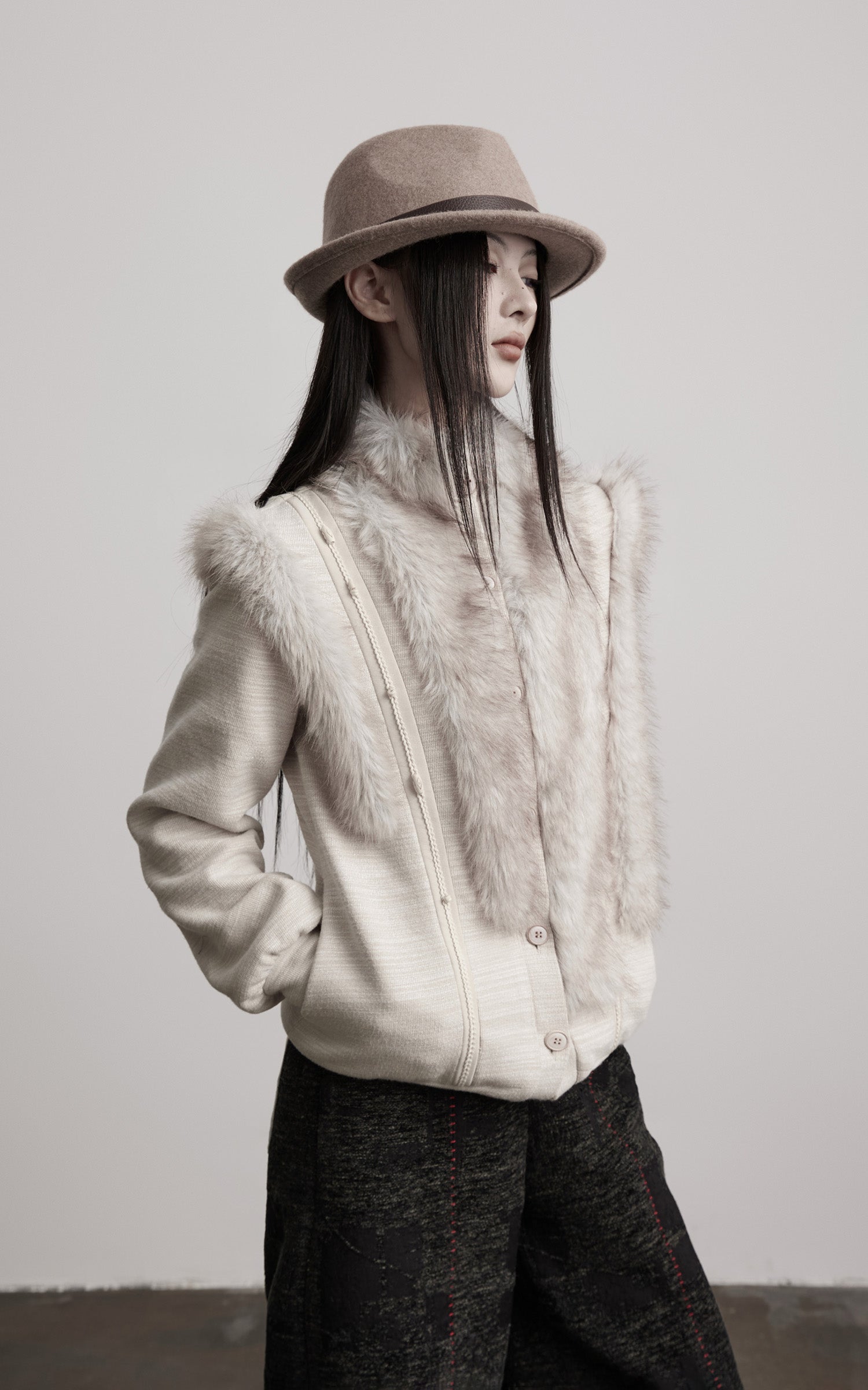 DOINDULGE Faux Fur-Panel Textured Jacket
