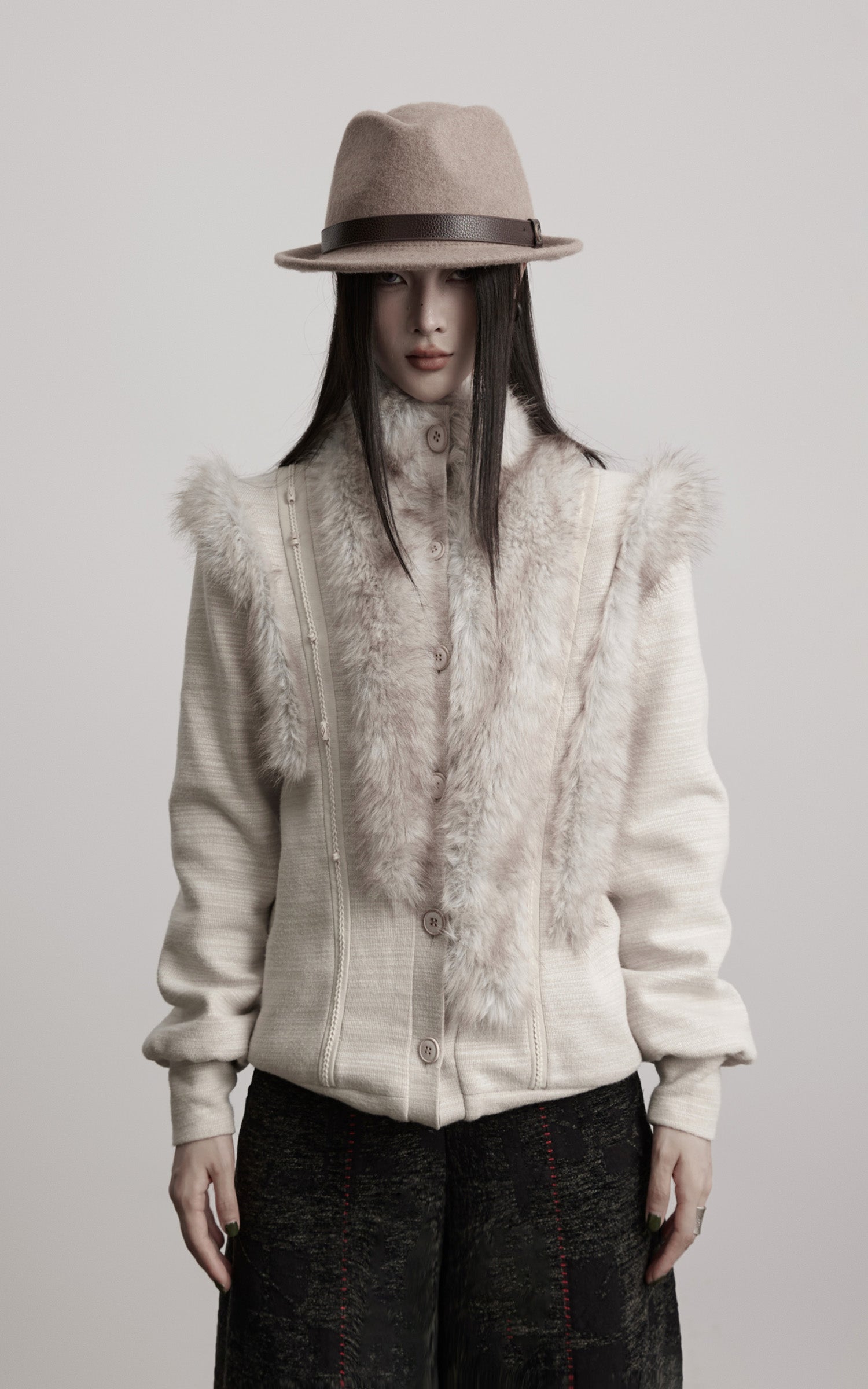 DOINDULGE Faux Fur-Panel Textured Jacket