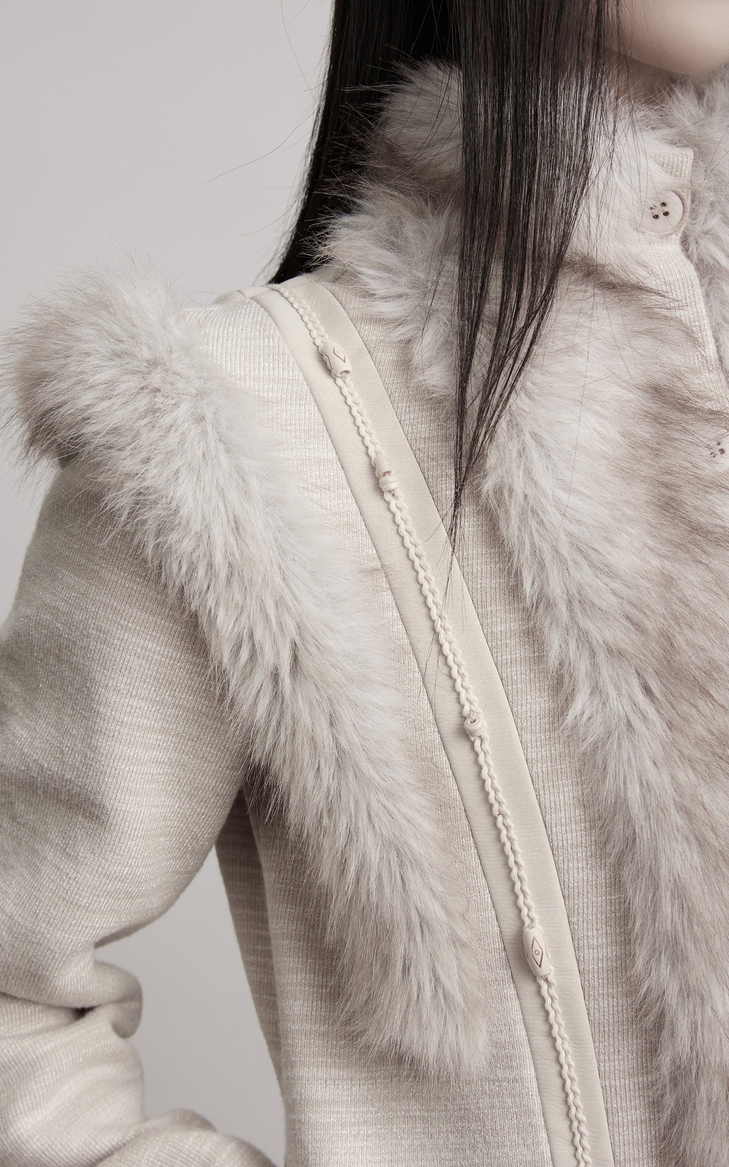 DOINDULGE Faux Fur-Panel Textured Jacket