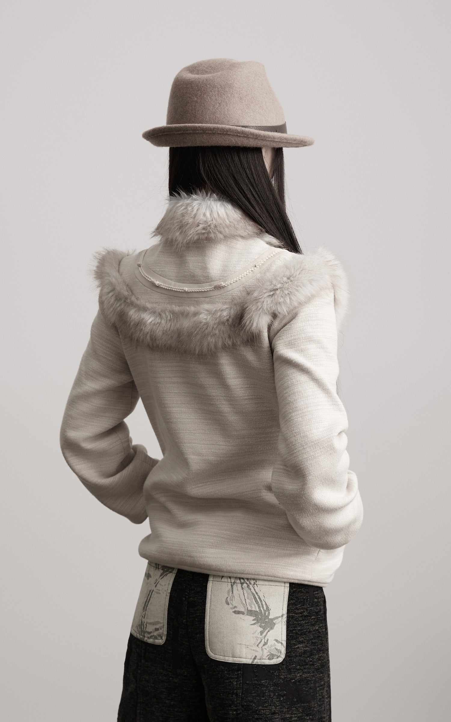DOINDULGE Faux Fur-Panel Textured Jacket