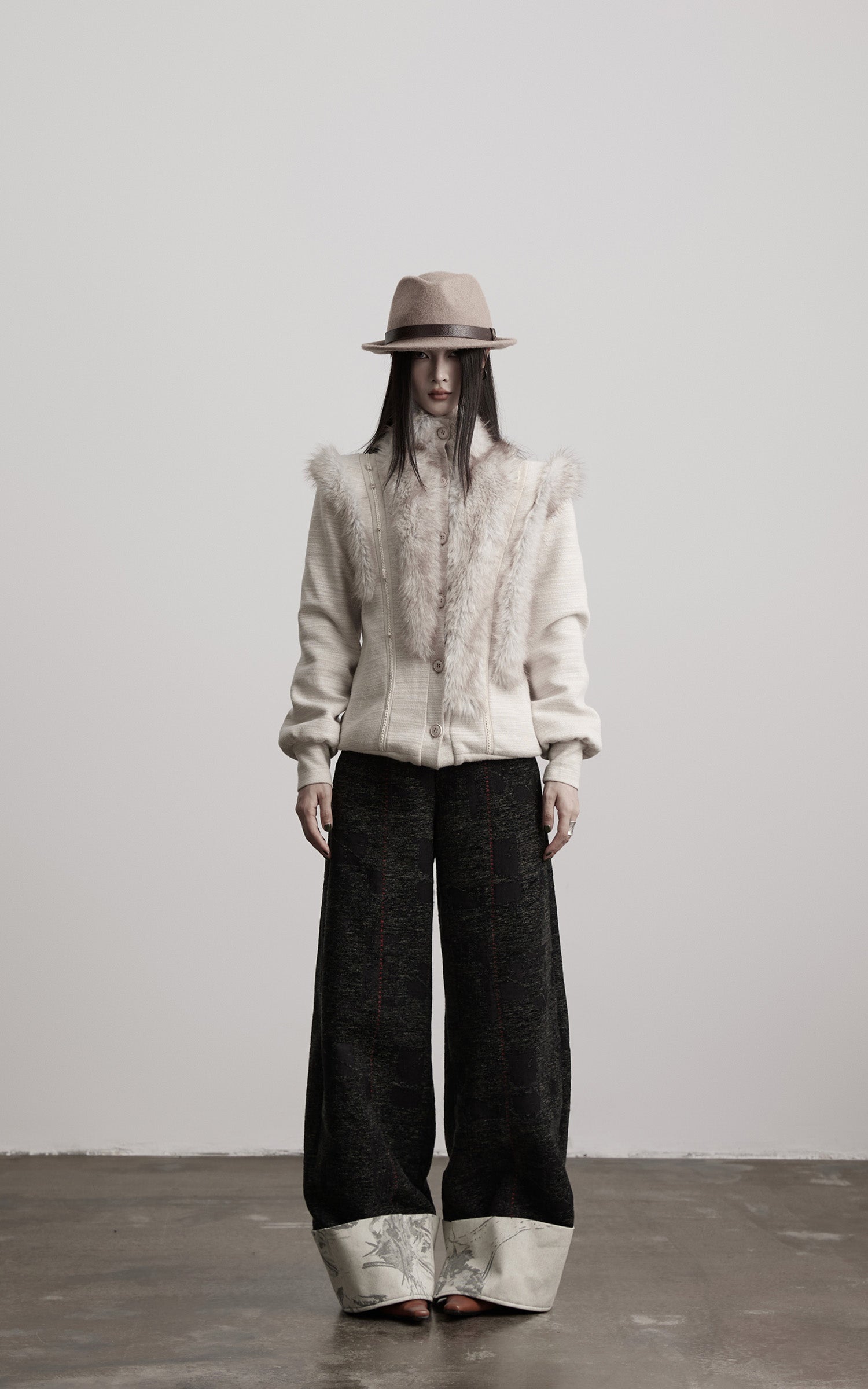 DOINDULGE Faux Fur-Panel Textured Jacket