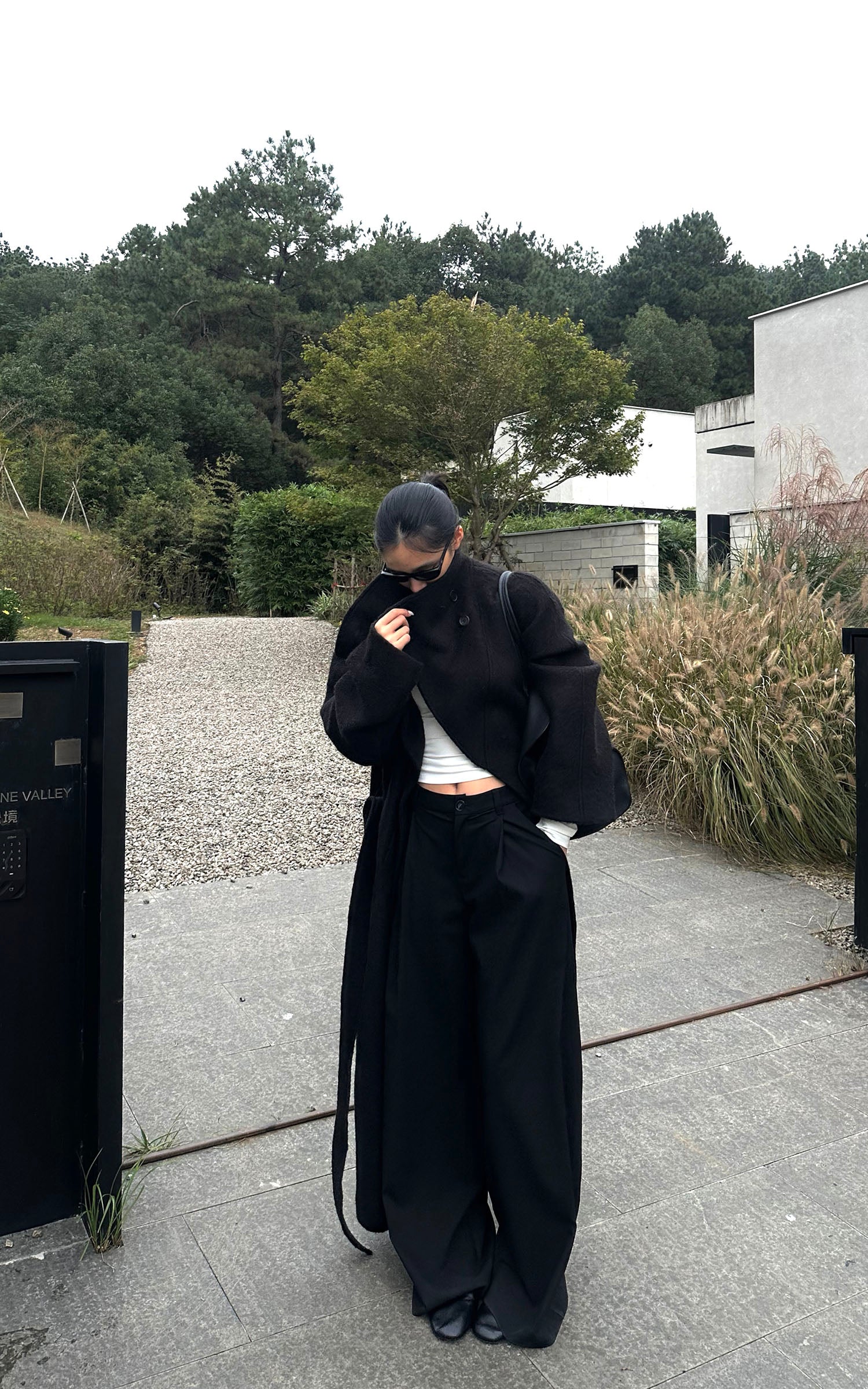 ROVENTE テクスチャードウールコート オーバーサイズラペル付き &amp; タイベルト