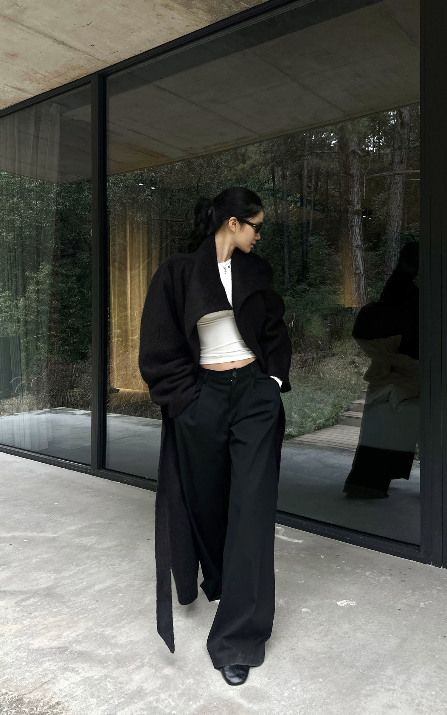 ROVENTE テクスチャードウールコート オーバーサイズラペル付き &amp; タイベルト