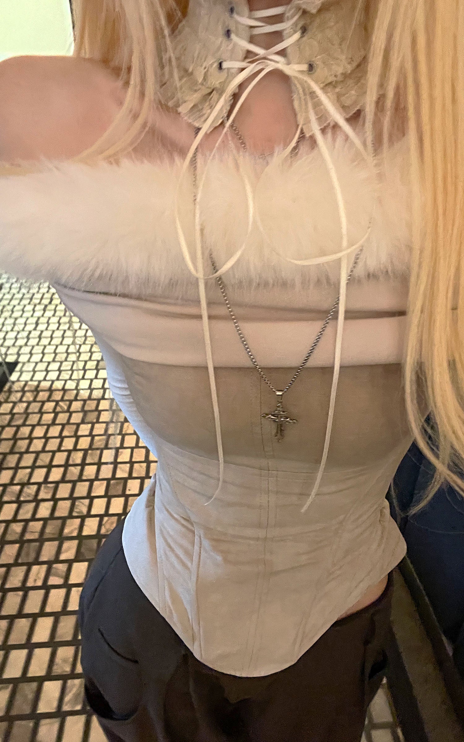 Rase le sol Off-Shoulder Sweater Top with Faux Fur Trim and Sculpted Waist