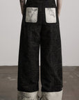 DOINDULGE Wide-Leg Textured Pants with Contrast Hem
