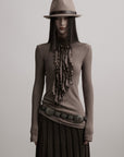 DOINDULGE Ruched High-Neck Rib Knit Top