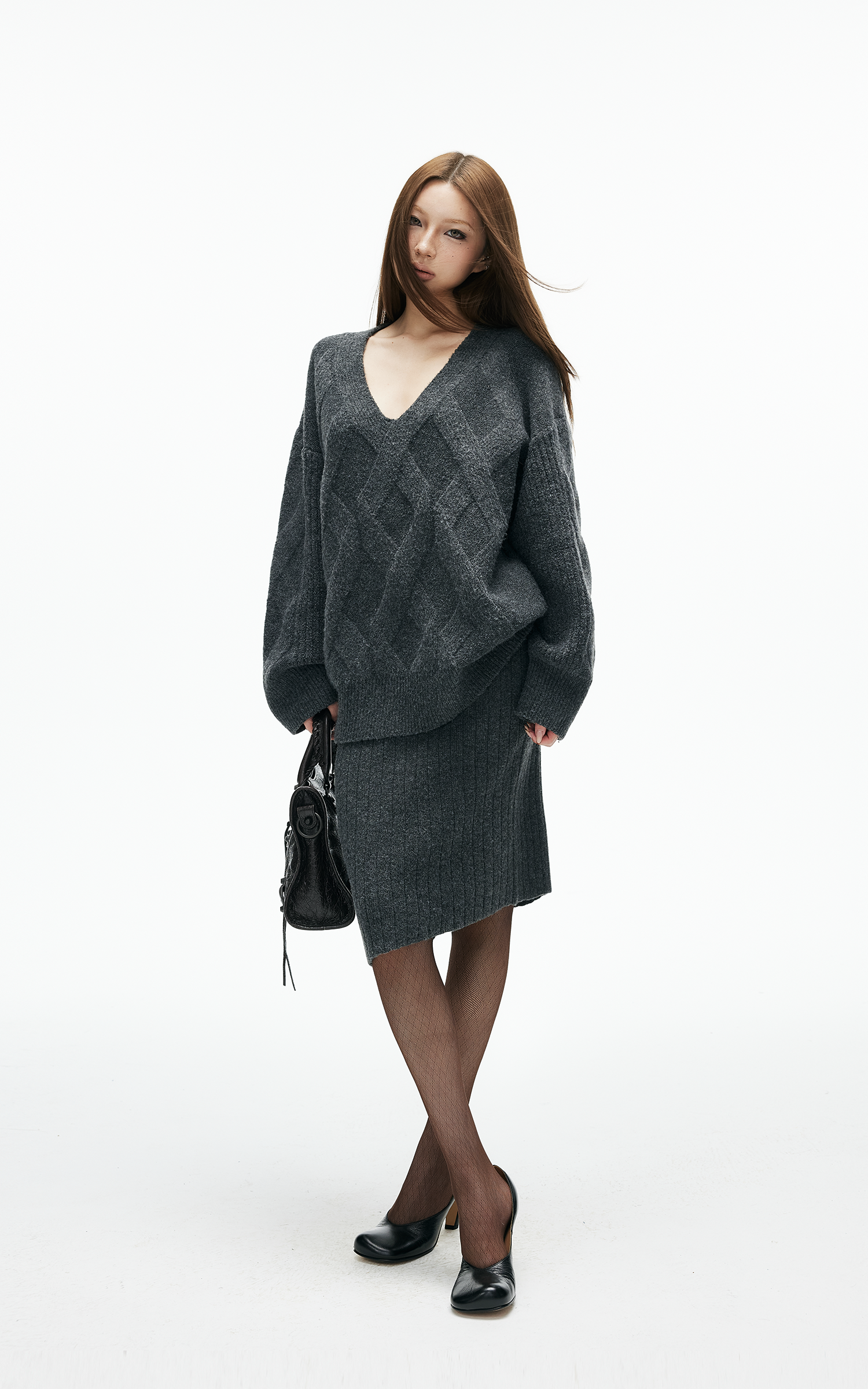 IAMXIAA ケーブルニットセーター &amp; リブスカート2点セット