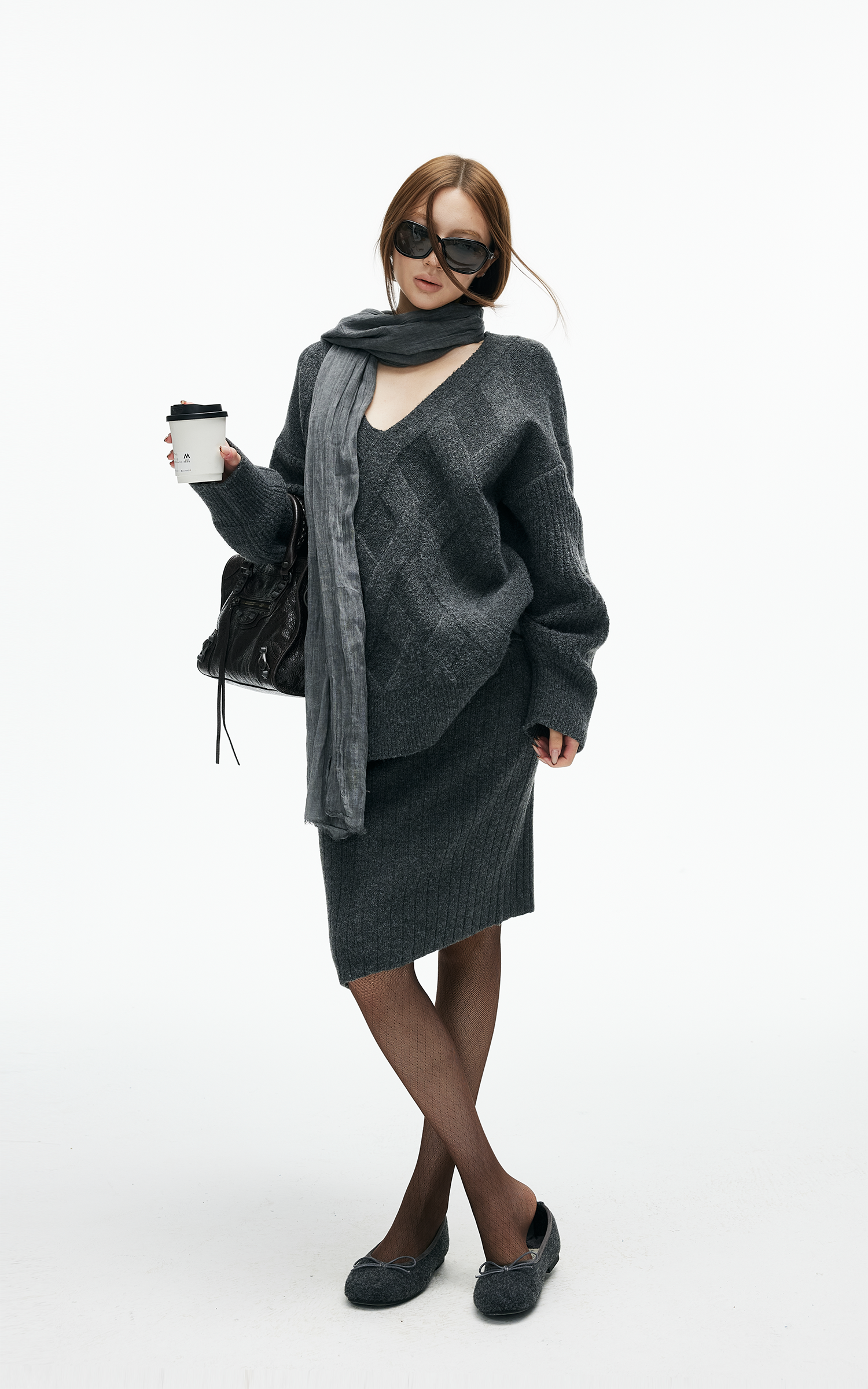 IAMXIAA ケーブルニットセーター &amp; リブスカート2点セット