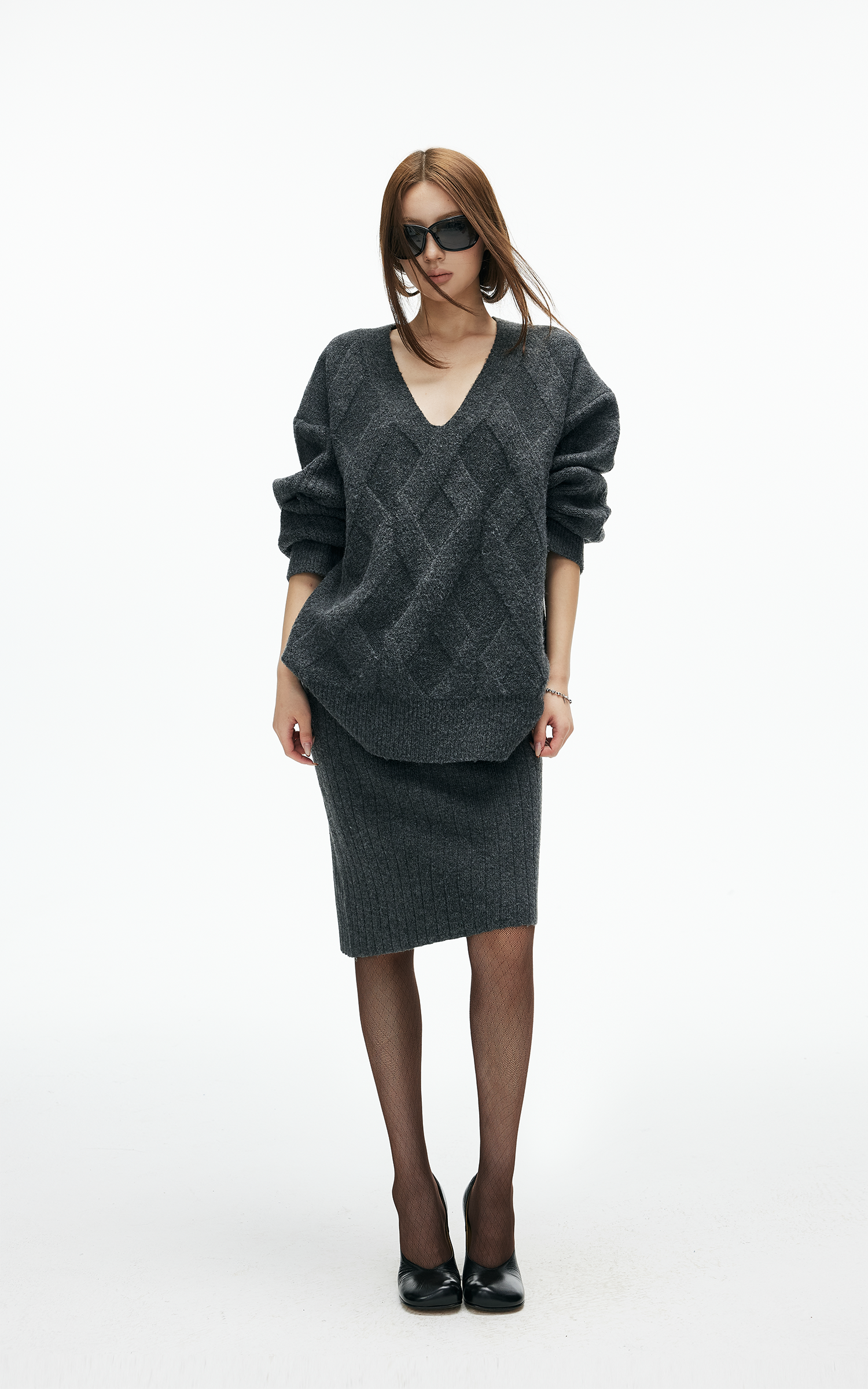 IAMXIAA ケーブルニットセーター &amp; リブスカート2点セット