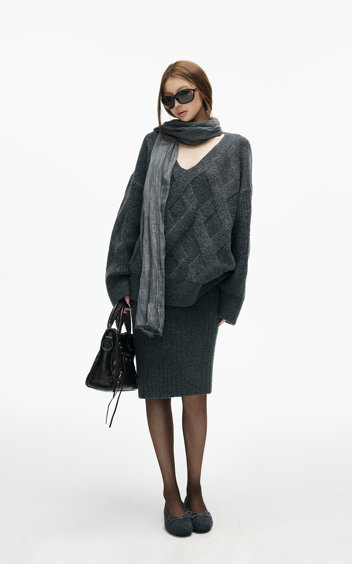 IAMXIAA ケーブルニットセーター &amp; リブスカート2点セット