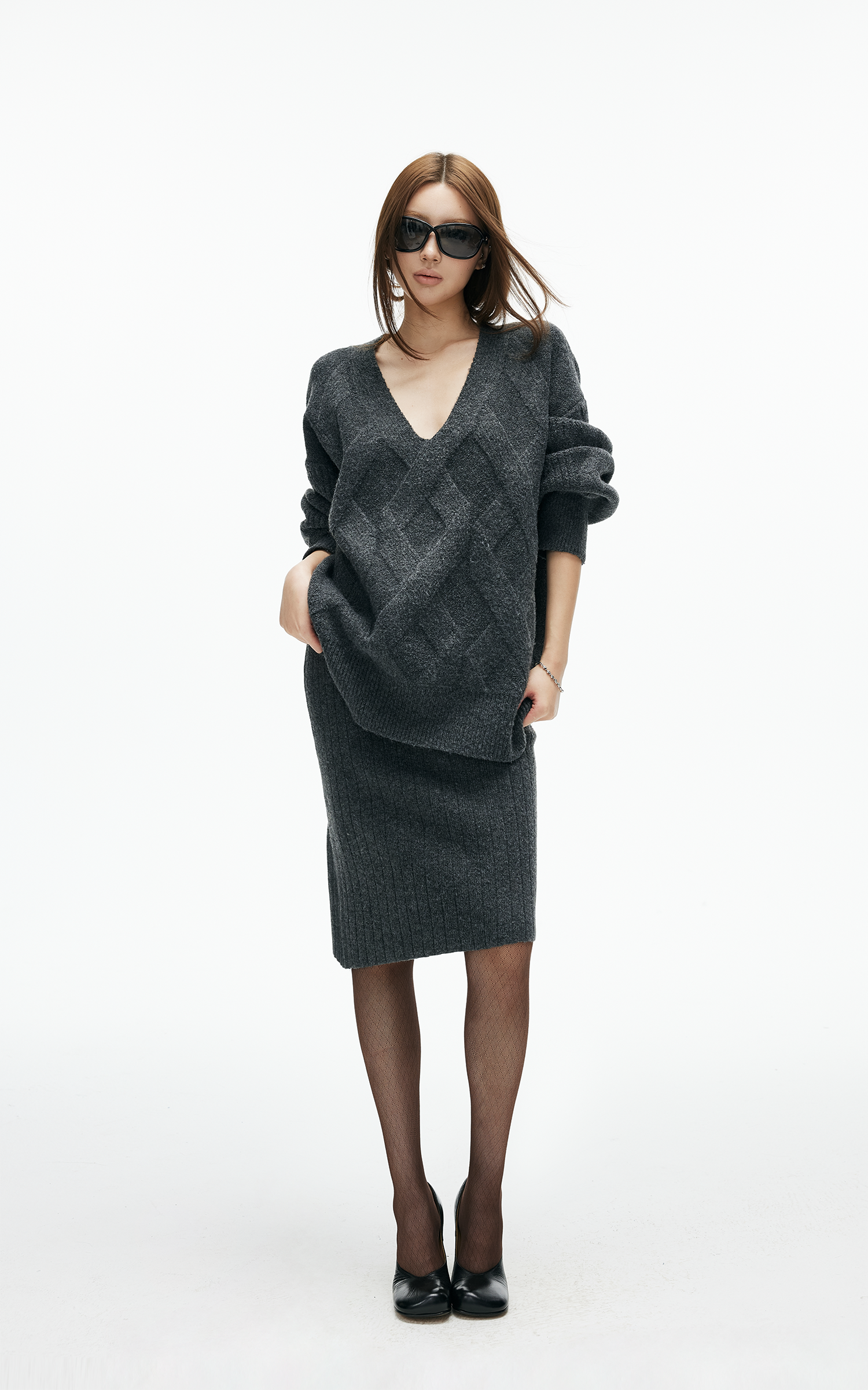 IAMXIAA ケーブルニットセーター &amp; リブスカート2点セット