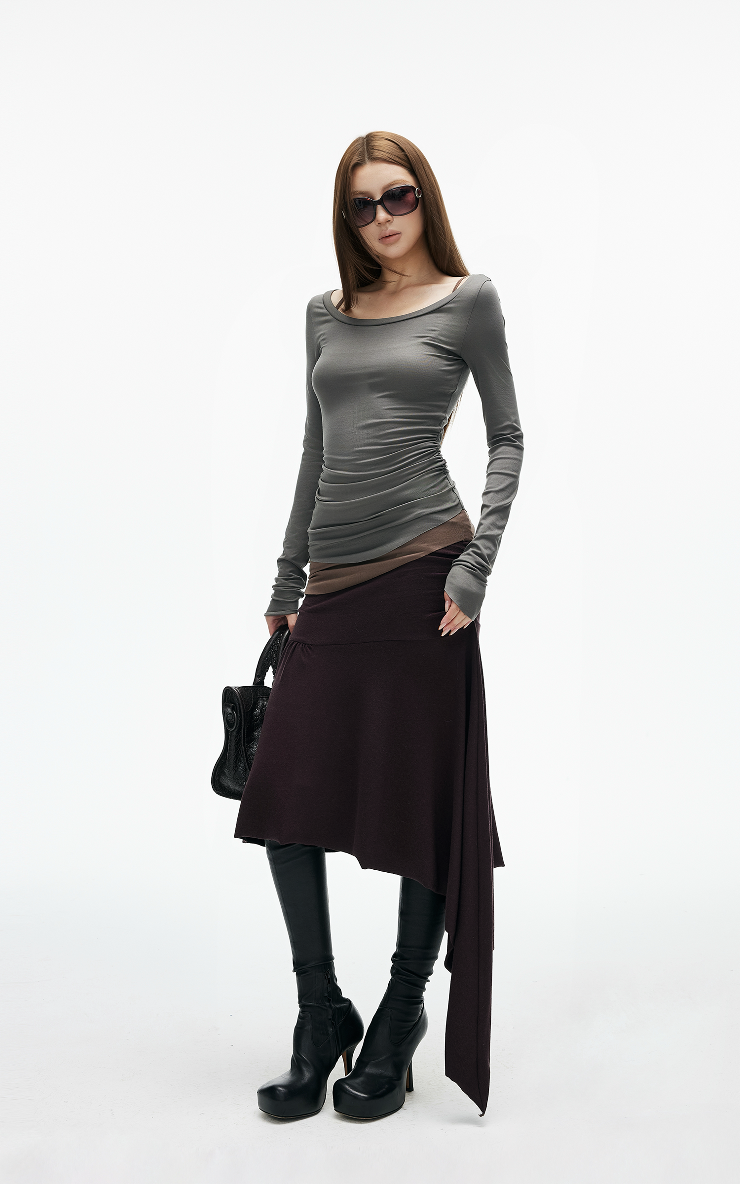 IAMXIAA 니트 레이어드 긴팔 &amp; 캐미솔 투피스 세트