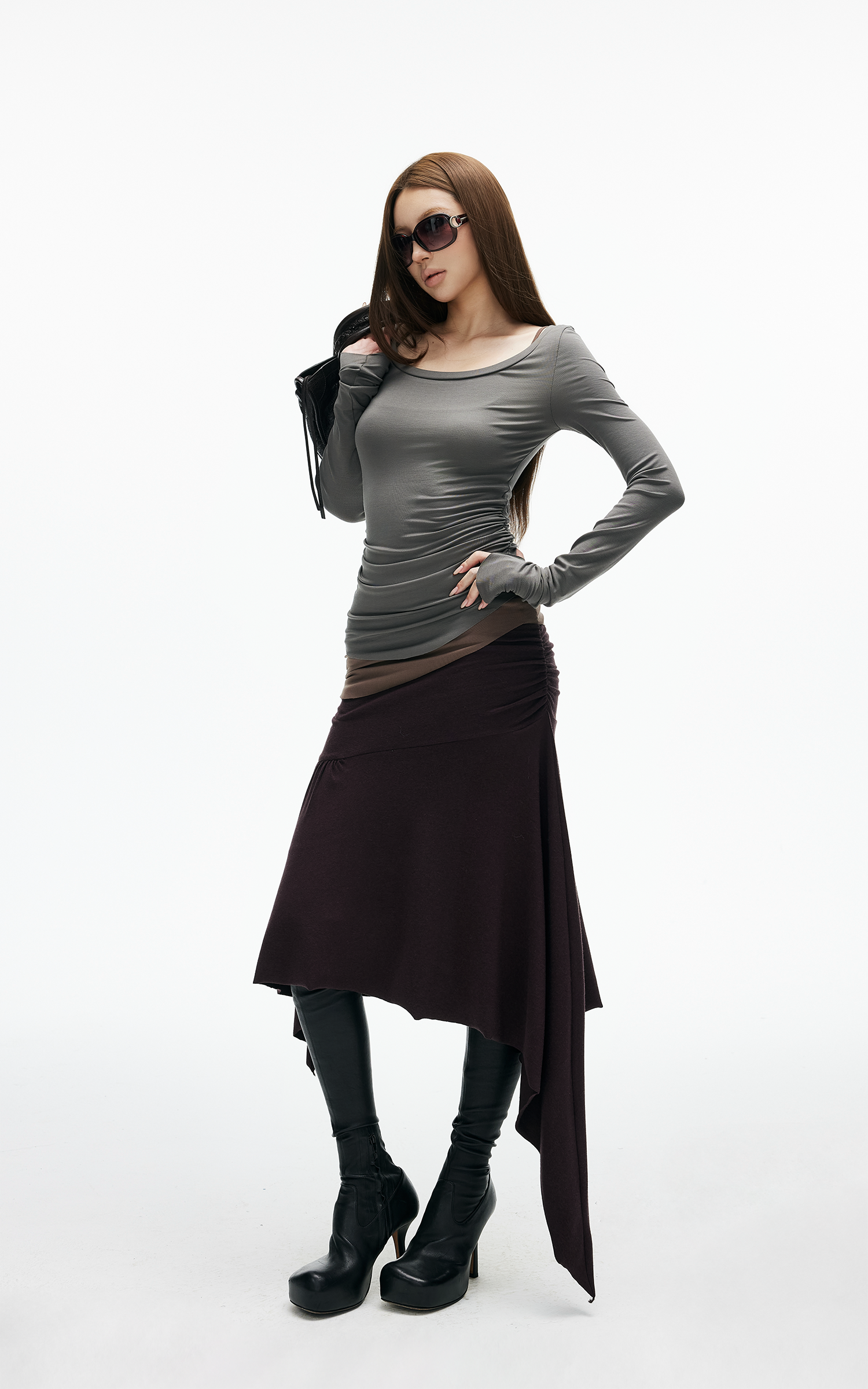 IAMXIAA 니트 레이어드 긴팔 &amp; 캐미솔 투피스 세트